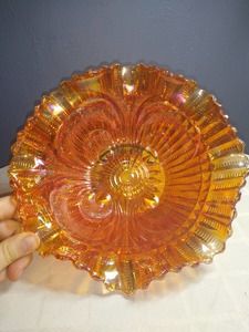 Imperial marigold scroll embossed carnival glass bowl